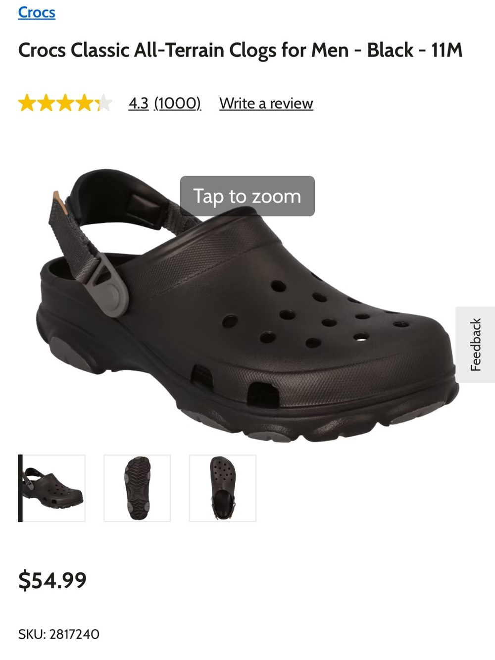 CROCS Classic All Terrain Clog in Black with Adjustable Heel Strap